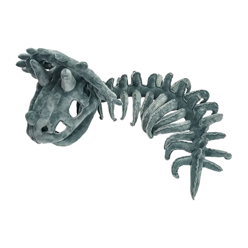 Tmavě šedá plyšová čepice s kostrou dinosaura pro dospělé