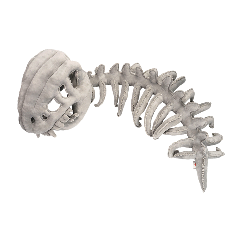 Šedá plyšová čepice s kostrou dinosaura pro dospělé