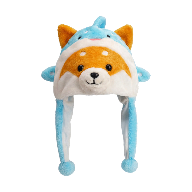 Modrá plyšová čepice shiba inu