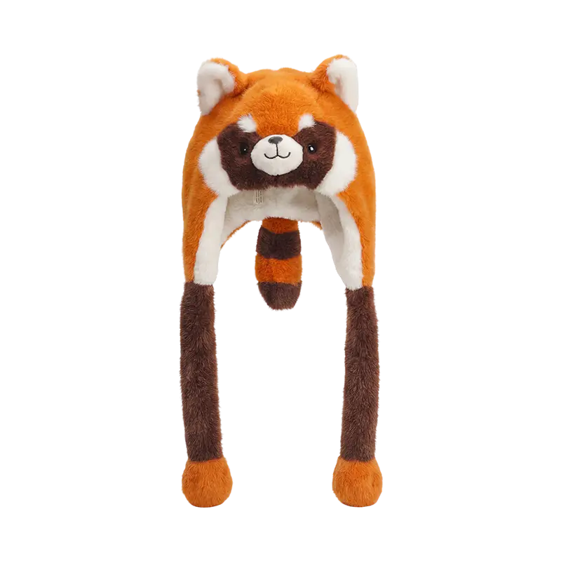Hnědá načervenalá plyšová čepice panda