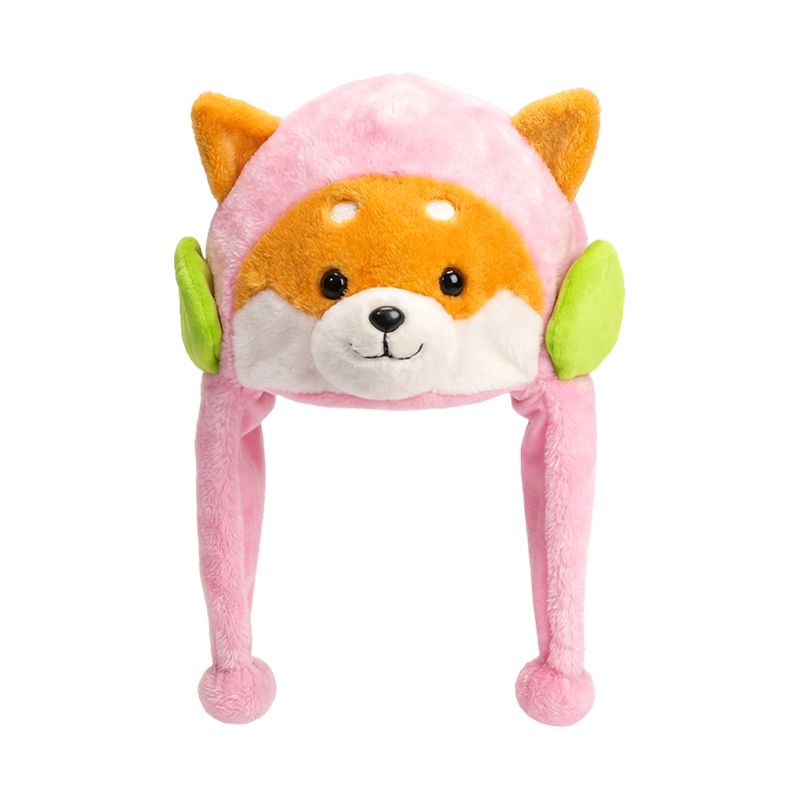Krásná růžová plyšová čepice shiba inu